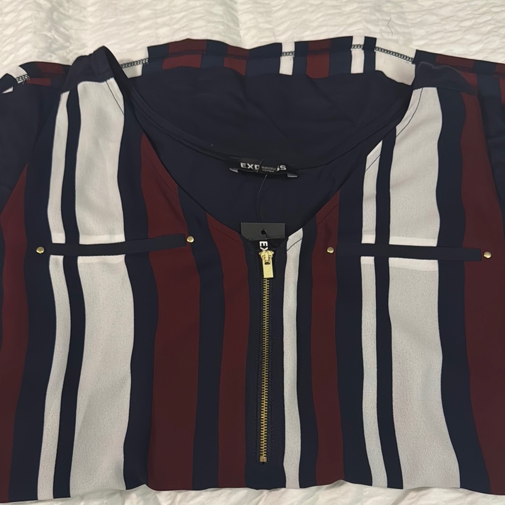 Express Striped Sleeveless Top - Black, White, Red